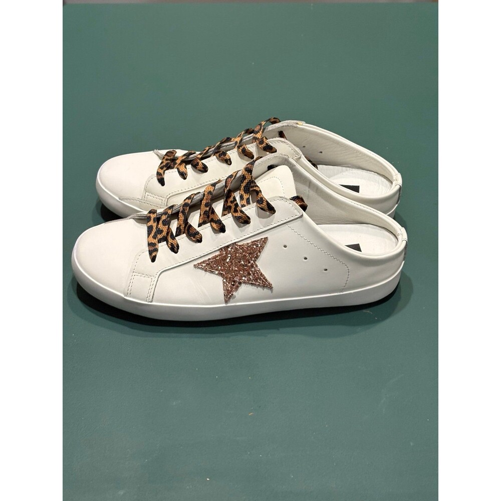 Golden Goose Super-Star Sabot Mule Inspired - White Leather / Rose Gold Glitter